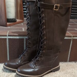 Cato Dark Brown Lace-Up Boots